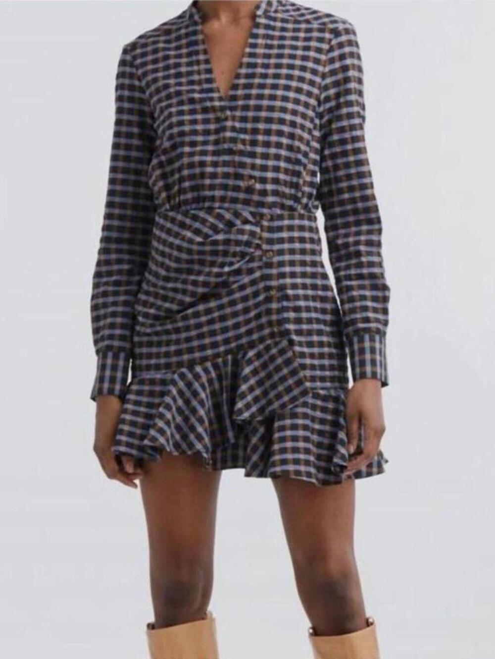 Veronica Beard Sherry Plaid Ruched Dress Womens S‎ Quiet Luxury Modern Preppy